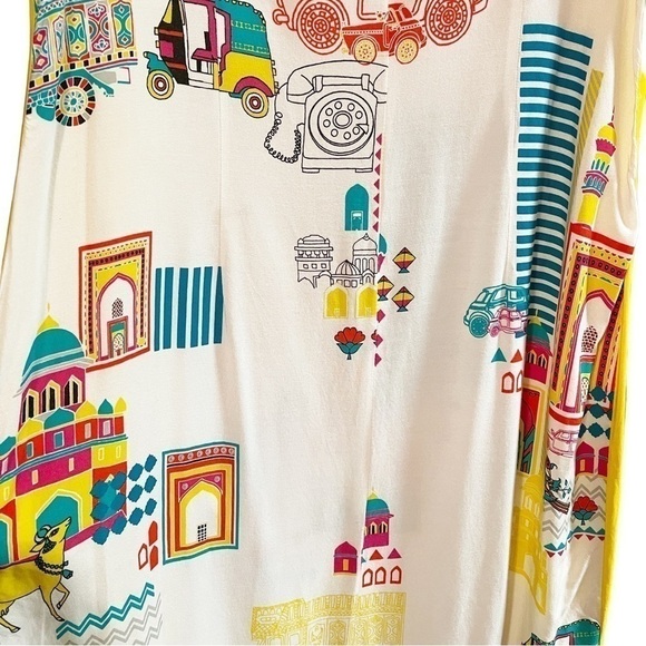Multicolored Short Sleeve Maxi Dress Yellow Turquoise White. Sz 14 - Picture 6 of 11